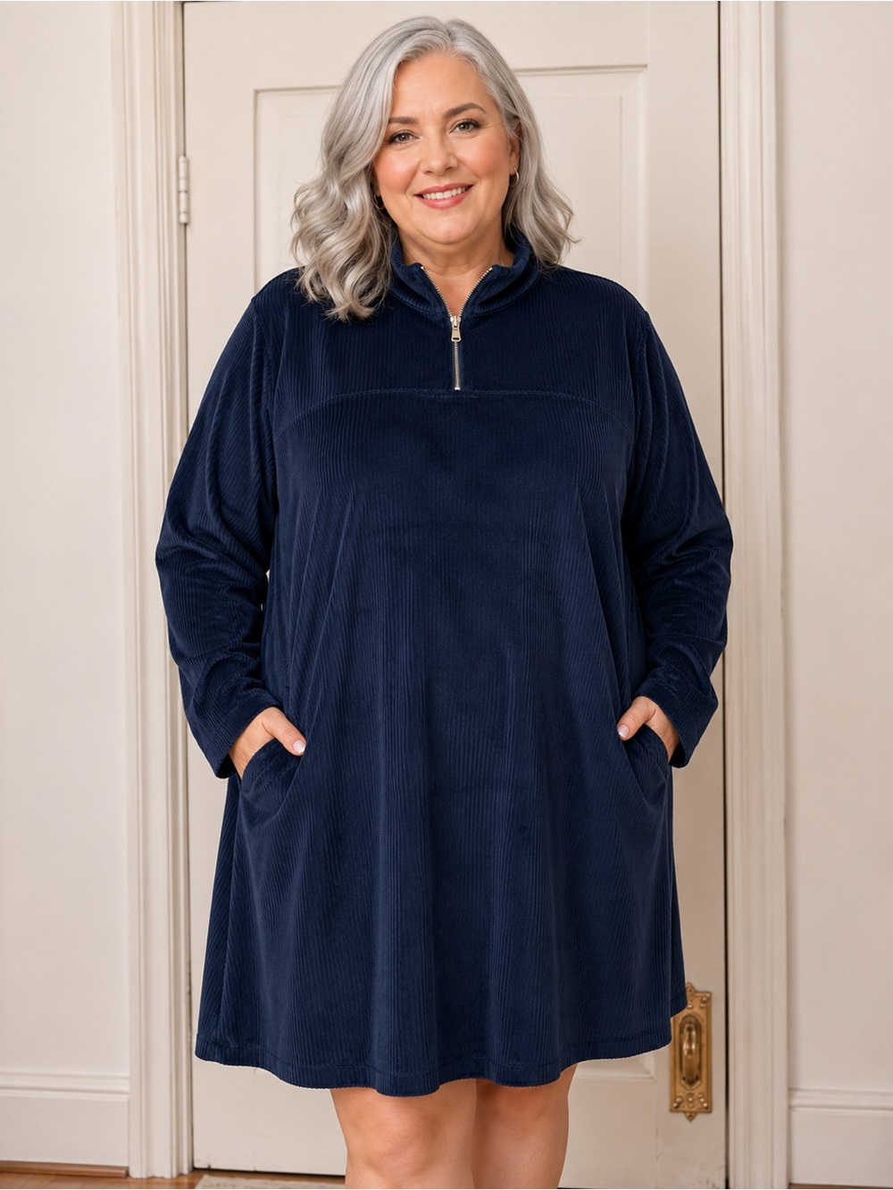 AnyBody Ribbed Velour Zip Front Tunic.